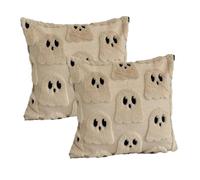 WMFASBAG 2pcs Halloween Ghost Throw Pillow Cases Plush Faux Fur Pillowcase (Sand Color)