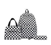 WMFASBAG 3Pcs Checkerboard Backpack with Lunch Bag & Pencil Case Laptop Backpack (Black)