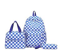 WMFASBAG 3Pcs Checkerboard Backpack with Lunch Bag & Pencil Case Laptop Backpack (Blue)