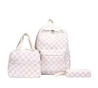 WMFASBAG 3Pcs Checkerboard Backpack with Lunch Bag & Pencil Case Laptop Backpack (Pink)