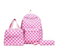 WMFASBAG 3Pcs Checkerboard Backpack with Lunch Bag & Pencil Case Laptop Backpack (Red)