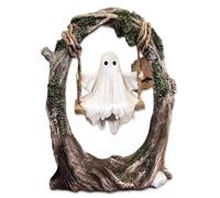 WMFASBAG Ghost on Tree Swing Statue Resin Ghost Ornament Spooky Halloween Figurine (A)