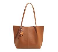 WMFASBAG Women Girls PU Leather Top Handle Shoulder Bag for Work & Outings (Light Brown)