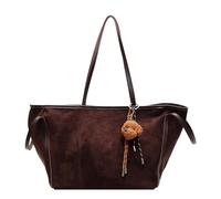 WMFASBAG Women PU Shoulder Bag Stylish Single Shoulder Bag Large Capacity Minimalist Handbags Hasp Closure Trendy Tote Handbag with Pendant Vintage Commuting Bag