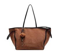 WMFASBAG Women PU Shoulder Bag Stylish Single Shoulder Bag Large Capacity Trendy Tote Handbag Hasp Closure Slouchy Tote Bag with Pendant Vintage Commuting Bag