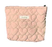 WMFASBAG Zipper Quilted Cotton Lipstick Storage Bag Large Capacity Clutch Cosmetic Bag Heart Makeup Organizer Bag for Women and Girls Makeup Pouch