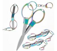 WMKGG 4 Pack Folding Stainless Steel Portable Mini Badge Scissors with 4 PCS Keychains, Badge Reel Accessories for Nurse, Travel, Home, Office, Craft,Sewing(Color)