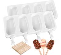 WMKGG Popsicle Silicone Molds Set, 2 PCS Ice Cream Molds with 50 Wooden Sticks for Cake Pop, Ice Pop, Cakesicles, (Standard Size/White) …