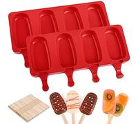 WMKGG Popsicle Silicone Molds Set, 2 PCS Ice Cream Molds with 50 Wooden Sticks for Cake Pop, Ice Pop, Cakesicles (Standard Size/Red)