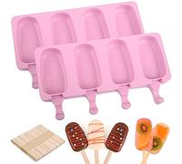 WMKGG Popsicle Silicone Molds Set, 2pcs Ice Cream Molds with 50 Wooden Sticks for Cake Pop, Ice Pop, Cakesicles (Standard Size/Pink)