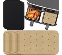 WMKGG Rectangular Air Fryer Parchment Paper, 100 PCS Disposable Perforated Air Fryer Liners with 2 Grilling Mat for Ninja DZ201 Foodi 6-in-1 8-qt. 2-Basket