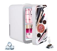 WMLBK Mini Fridge 8 Liter AC/DC Portable Beauty Fridge, portable makeup refrigerator with LED light makeup mirror, small and quiet, freezer, home/car beauty and skin care, gifts for girls