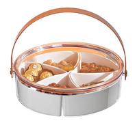WMM Round Clear Divided Serving Tray with Lid and Handle, Portable Snack Platters for Candy, Fruits, Veggies, Nuts, Snacks, for Parties, Entertaining, Picnic Appetizer Tray (Transparent)