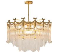 Wmmner 19.7" Bedroom Crystal Chandelier Ceiling Light 8-Light Antique Brass Semi Flush Mount Large Living Room French Vintage Lamp for Dining Kitchen