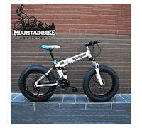 Wmmner 20 inch Fat Tire Mountain Trail Bike with Dual-Suspension, Adults Men Women Mechanical Disc Brakes Foldable Mountain Bicycle, Anti-Slip High-Carbon Steel Bikes,Black,30 Speed/White/24 Speed