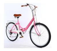 Wmmner 24 inch Folding Bike High Carbon Steel City Bike Youth Road Bike 7 Speed Bike for Students Office Workers Bicycle Enthusiasts Black/Pink/Size