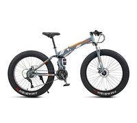 Wmmner 24 Zoll Mountainbike Fat Tire, Domineeherren Frauen Faltbares Strand-Schnee-Mountain-Fahrrad, 4-Zoll-Breite Knobby-Reifen Outdoor-Cycling-Rennrad, Doppelfederung, Weiß, 21 Geschwindigkeit/Orang