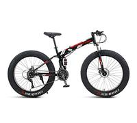Wmmner 24 Zoll Mountainbike Fat Tire, Domineeherren Frauen Faltbares Strand-Schnee-Mountain-Fahrrad, 4-Zoll-Breite Knobby-Reifen Outdoor-Cycling-Rennrad, Doppelfederung, Weiß, 21 Geschwindigkeit/Rot/2