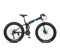 Wmmner 24 Zoll Mountainbike Fat Tire, Domineeherren Frauen Faltbares Strand-Schnee-Mountain-Fahrrad, 4-Zoll-Breite Knobby-Reifen Outdoor-Cycling-Rennrad, Doppelfederung, Weiß, 21 Geschwindigkeit/Blau/