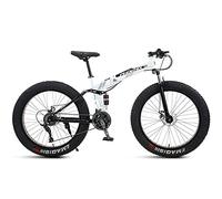 Wmmner 24 Zoll Mountainbike Fat Tire, Domineeherren Frauen Faltbares Strand-Schnee-Mountain-Fahrrad, 4-Zoll-Breite Knobby-Reifen Outdoor-Cycling-Rennrad, Doppelfederung, Weiß, 21 Geschwindigkeit/Weiß/