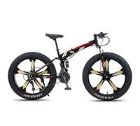 Wmmner 26 inch Mountain Bike Fat Tire, Domineemens Women Foldable Beach Snow Mountain Bicycle, 4-Inch Wide Knobby Tires Outdoor Cycling Road Bike, Dual-Suspension,Orange Spoke,27 Speed/Red 5 Spoke/30