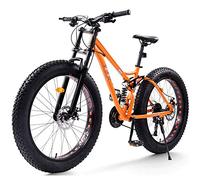 Wmmner 26 inch Mountain Bikes with Dual-Suspension for Adults Men Women, Fat Tire Anti-Slip Mechanical Disc Brakes Mountain Bicycle, All Terrain High-Carbon Steel Bike,Red,27 Speed/Orange/24 Speed
