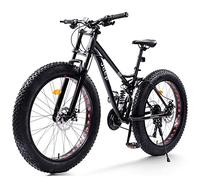 Wmmner 26 inch Mountain Bikes with Dual-Suspension for Adults Men Women, Fat Tire Anti-Slip Mechanical Disc Brakes Mountain Bicycle, All Terrain High-Carbon Steel Bike,Red,27 Speed/Black/21 Speed
