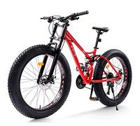 Wmmner 26 Zoll Mountainbikes Mit Doppelfederung Für Erwachsenets Männer Frauen, Fat Tire Anti-Rutsch Mechanische Scheibenbremsen Mountainbike, All Terrain High Carbon Steel Bike, Red, 27 Speed/Rot/24