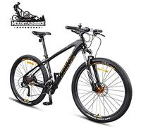 Wmmner 27.5 inch Mountain Bikes Adult Men Hardtail Trail Bike, All Terrain Anti-Slip Front Suspension Mountain Bicycle with Hydraulic Disc Brake, Carbon Fiber Frame,Black Gold,27 Speed/Black Gold/27 S