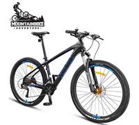 Wmmner 27.5 inch Mountain Bikes Adult Men Hardtail Trail Bike, All Terrain Anti-Slip Front Suspension Mountain Bicycle with Hydraulic Disc Brake, Carbon Fiber Frame,Black Gold,27 Speed/Black Blue/27 S