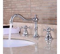 Wmmner 3 Hole Basin Mixer Tap Brass Retro Hot and Cold Double Handle Bathroom Basin Faucet Rust-Proof Leak-Proof-Black(Cromo)/Nero