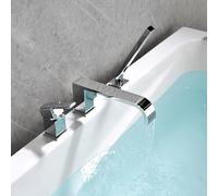 Wmmner 3-Hole Shower Faucet Set Single Lever Tub & Shower Mixer Swivel Spout Waterfall Design Brushed Nickel Showerhead for Bathtubs Modern Bathroom Fixture/Chromée
