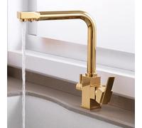 Wmmner 3-Way Brass Kitchen Faucet with Rotating Spout Hot & Cold Water Purified Water Multi-Function Tap Modern Oatmeal Design for Home & Kitchen Use/Gold