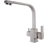 Wmmner 3-Way Kitchen Faucet with Water Filter Oatmeal Color 360° Swivel Spout Dual Handle Hot & Cold Mixer Multi-Function Under-Sink Tap Fory Cooking & Drinking