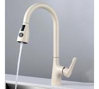Wmmner 3-Way Kitchen Sink Faucet with Pull-Out Spray - 3-in-1 Hot Cold & Purified Water Mixer - Swivel Brass Tap in Elegant Grey Finish for Modern Kitchens/Oatmeal Color/a
