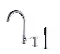 Wmmner 360° Swivel Black Bathtub Faucet with Handheld Showerhead 3-Hole Installation Complete Bathtub Shower Set Durable Hose for Easy Use/Chrome