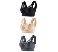 Wmmner 3Pc Women's Large Strapless Lace Tank Top Underwear Thin Side Fold Side Breast Gather Adjustable Bra Packs of Bras/Khaki/XL