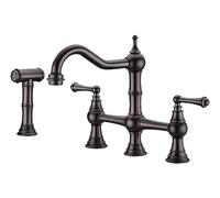 Wmmner 8-Inch Bridge Kitchen Faucet with Side Sprayer, Antique Brass, 2-Hole Design, Classic Style, Durable Sink Mixer Tap for Modern Kitchens, Easy Installation