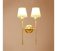 Wmmner American Country Brass Double Head Wall Lamp, Long Pole & Fabric Shade, Ideal for Bedroom, Bedside, Hotel & Restaurant Lighting, Rustic Home Decor