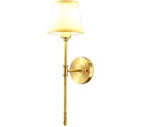Wmmner American Country Brass Wall Light - Long Pole Double Head Lamp with Fabric Shade for Bedroom, Hotel & Restaurant Lighting
