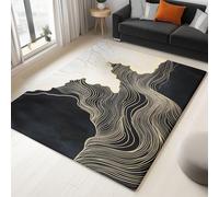 Wmmner Area Rugs Anti Slip Fluffy, Black Gold Soft Ultra-Thin Non-Slip Stain Resistant Abstract Curve Wave Print Area Rugs, for Living Room Bedroom Dining Room Entryway 80 x 150 cm