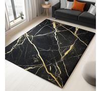 Wmmner Area Rugs Anti Slip Fluffy, Black Gold Soft Ultra-Thin Non-Slip Stain Resistant Luxury Texture Marble Print Area Rugs, for Living Room Bedroom Dining Room Entryway 140 x 200 cm