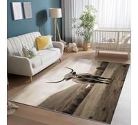 Wmmner Area Rugs for Bedroom 60 x 90 cm, Short Pile Soft Flannel Living Room Brown Gray Rugs, Washable Indoor Non Slip Vintage Photography Highland Cattle Print Carpet for Living Room Dining Room