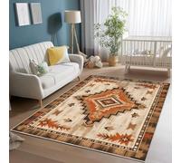 Wmmner Area Rugs for Living Room 140 x 200 cm, Soft Modern Bohemian Traditional Geometric Print Rugs, Washable Non-Slip Short Pile Brown Orange Carpet, for Living Room Bedroom Dining Room Office