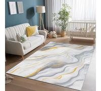 Wmmner Area Rugs for Living Room 160 x 230 cm, Soft Modern Abstract Marble Liquid Print Rugs, Washable Non-Slip Short Pile White Gold Carpet, for Living Room Bedroom Dining Room Office