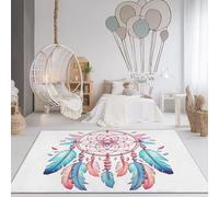 Wmmner Area Rugs for Living Room 60 x 90 cm, Soft Modern Fantasy Dream Catcher Feathers Print Rugs, Washable Non-Slip Short Pile Pink Blue Carpet, for Living Room Bedroom Dining Room Office