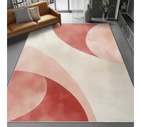 Wmmner Area Rugs Soft Short Pile, Abstract Curve Soft Print theme Pink Beige Washable Non-Shedding Floor Carpet, for Living Room Bedroom Kitchen Hallway Office 60 x 90 cm