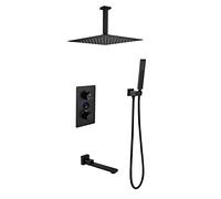Wmmner Bath Mixer Tap Concealed Shower Mixer Set Ceiling Mounted Rainfall Shower Head Shower Mixer Set/3 Functions/12 in