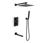 Wmmner Bath Mixer Tap Concealed Shower Mixer Set Square Shower Head and Hose Set Shower Mixer Set Wall Mounted/3 Functions/8 in