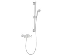 Wmmner Bath Mixer Tap Industrial Bathtub Faucet with Handheld Shower Tub Filler Faucet Wall Mount Brass Tub Faucet 2 Handles 2 Holes Tub Mixer Tap with Liftable Shower Rod, Shower Hose/Blanc
